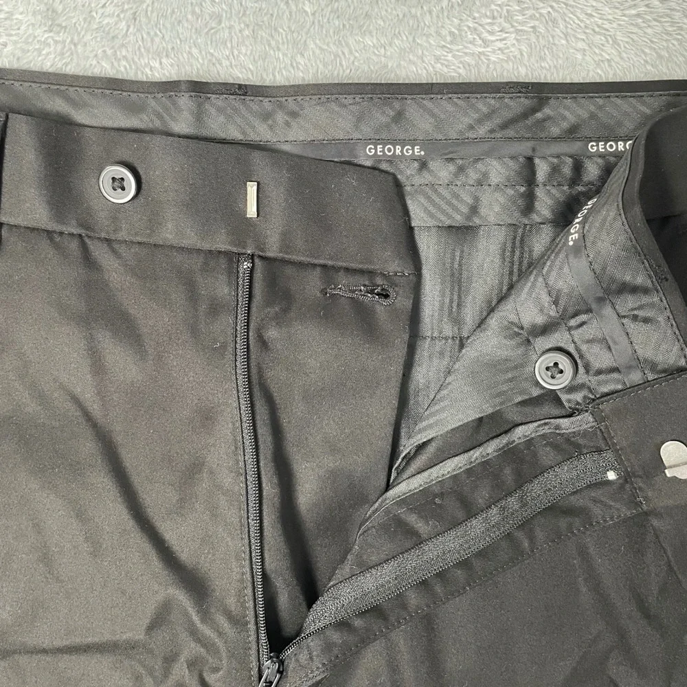 George‎ Mens Black Flat Front Dress Pants Straight Leg Trousers 34x28.5 GM07425